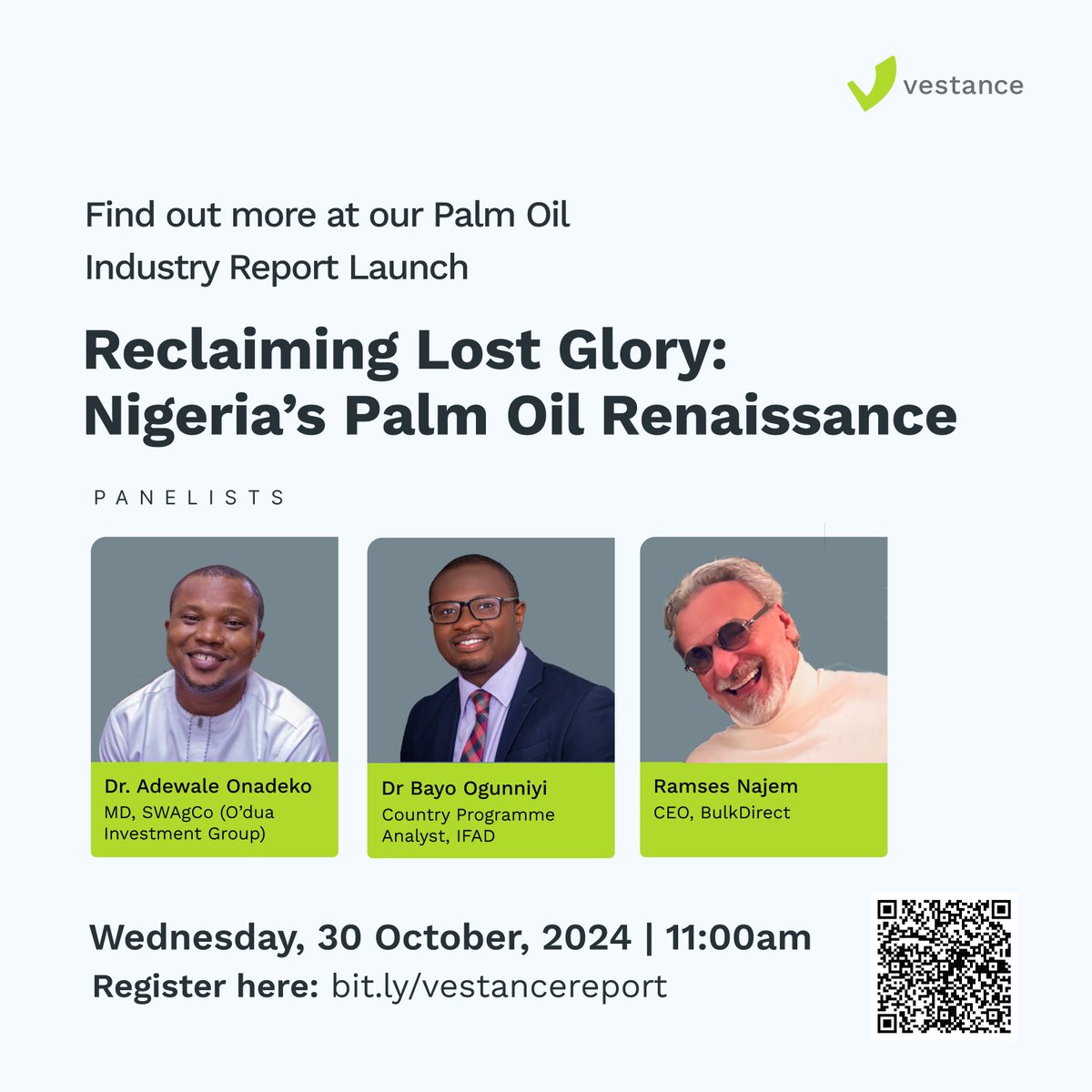 vestanceng's tweet image. Dr Ogunniyi concludes his contribution: “We need policies to drive key investment in research and development to ensure high productivity" in Nigeria's palm oil sector.

#VestanceLaunch #PalmOilReport