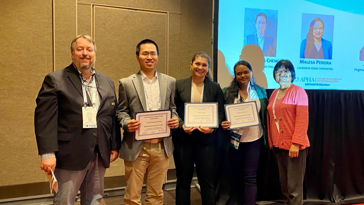 Check out our #APHA2024 award winners! 🙌

🏆️Julie Russo, M.P.H., Ph.D. candidate for @SBS_VCU is an APHS/Stata Scholar Finalist

🏆️ Dipankar Bandyopadhyay, Ph.D., professor of <a href="/VCUBiostat/">VCU Biostatistics</a>, was named the APHS Lowell Reed Lecturer!
