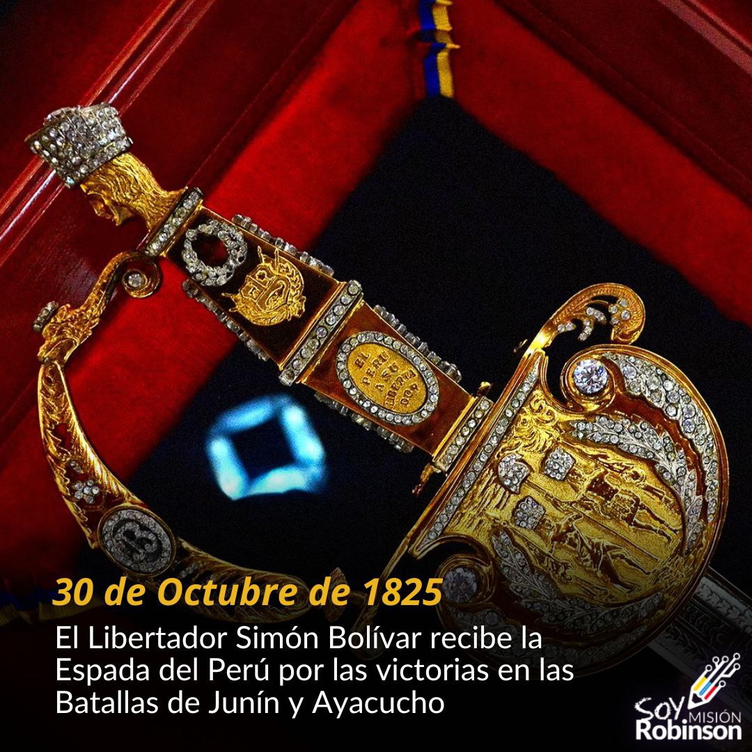 En el año de 1825 El Libertador Simón Bolívar recibe la Espada del Perú por las victorias en las Batallas de Junín y Ayacucho. 

La municipalidad de Lima le obsequió la Espada del Perú al Libertador. Espada que simboliza la libertad de América.

<a href="/NicolasMaduro/">Nicolás Maduro</a>