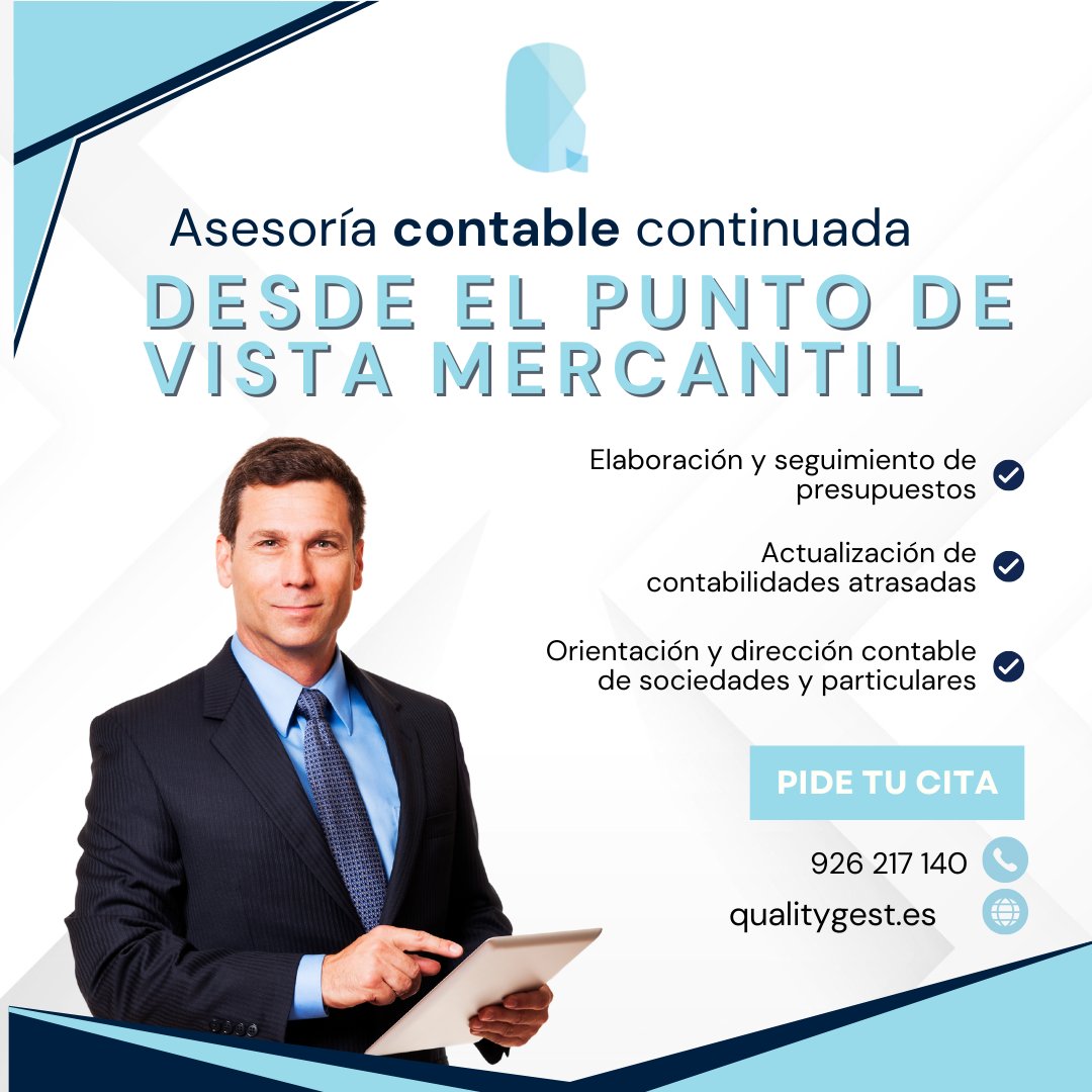 qualitygest's tweet image. En QUALITYGEST, brindamos un servicio de asesoría contable con un enfoque mercantil.

 ¿Cómo te beneficiamos?
- Elaboración y seguimiento de presupuestos
- Actualización de contabilidades atrasadas
- Orientación contable para sociedades y particulares

#QUALITYGEST #ciudadreal