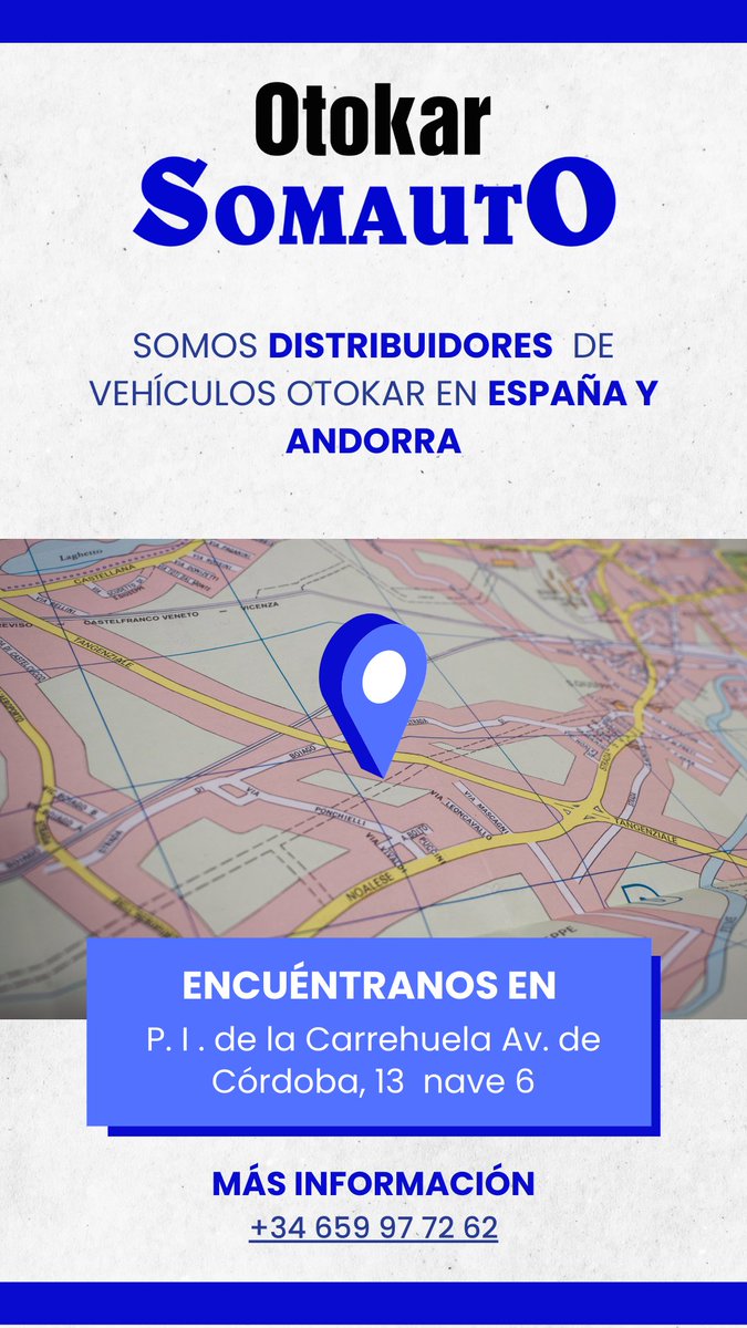 Somauto_Otokar's tweet photo. 🚌 ¡En Somauto nos enorgullece ser distribuidores oficiales de vehículos Otokar en España y Andorra!
Visitanos 🏠 en el Polígono Industrial de la Carrehuela, Av. de Córdoba, 13 nave 6, 28343 Valdemoro, para descubrir nuestra gama.
#Otokar #Somauto #España #Andorra https://t.co/MAgV0i44Lr