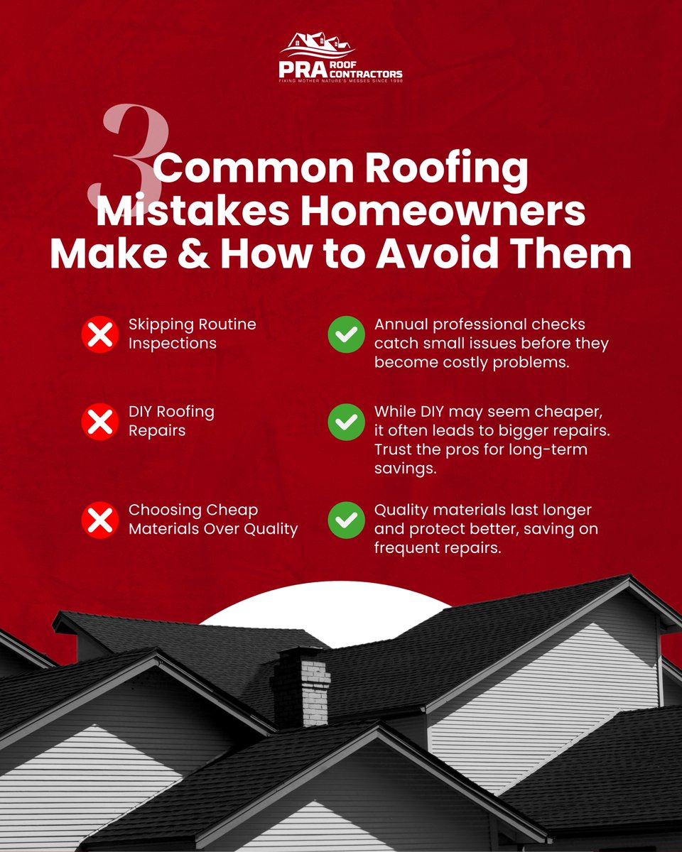 Want to keep your roof strong and stress-free? Avoid these common pitfalls! 🏠With routine checks, quality materials, and trusted experts, you’re set for long-term savings and peace of mind. Your roof deserves the best, so let's keep it in top shape!
#RoofingMistakes #RoofingTips