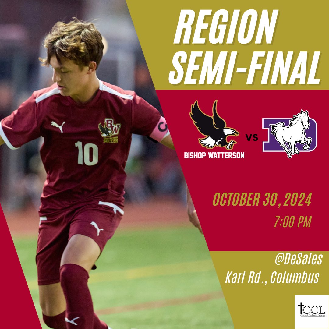 wattybsoc's tweet photo. @CCL_Athletics matchup in region semifinal! 
Eagles take on @SFDStallions 
Let's go⚽️🦅
🗓️10/30/2024
⏰7PM
📍Karl Rd. Columbus 
🆚 @sfdboyssoccer 
#WE #Watterson https://t.co/UfIa4ZQThu
