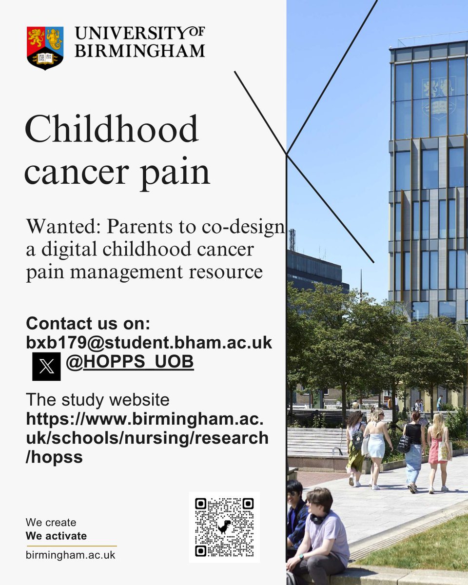 Betul Bay (@hopps_uob) on Twitter photo Parents/Caregivers of Children with Cancer Pain
Take our survey to be co-designer of a home-based digital pain management application
Email to Betul 👉 bxb179@student.bham.ac.uk to participate in. And bonus after submitting the survey you will have a £5 Costa coffee voucher ☕ Parents/Caregivers of Children with Cancer Pain
Take our survey to be co-designer of a home-based digital pain management application
Email to Betul 👉 bxb179@student.bham.ac.uk to participate in. And bonus after submitting the survey you will have a £5 Costa coffee voucher ☕