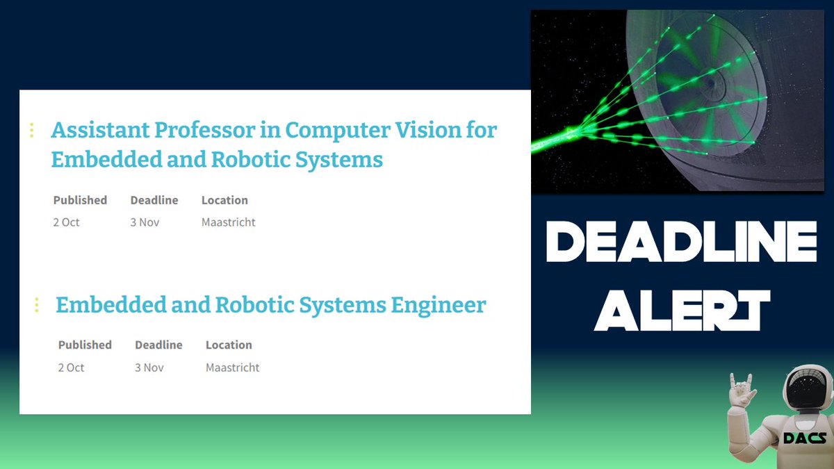 UMIDS (@um_ids) on Twitter photo Join the DACS side & apply by November 3rd!
Embedded and Robotic Systems Engineer
lnkd.in/e9BjRG2F
Assistant Professor in Computer Vision for Embedded and Robotic Systems
lnkd.in/e_SC-sbh
Robot pic credits: <a href="/FranckUXJapan/">Possessed Photography</a> via <a href="/unsplash/">Unsplash</a>
<a href="/UM_DACS/">UM Department of Advanced Computing Sciences</a> <a href="/um_fse/">UM Faculty of Science and Engineering</a> Join the DACS side & apply by November 3rd!
Embedded and Robotic Systems Engineer
lnkd.in/e9BjRG2F
Assistant Professor in Computer Vision for Embedded and Robotic Systems
lnkd.in/e_SC-sbh
Robot pic credits: <a href="/FranckUXJapan/">Possessed Photography</a> via <a href="/unsplash/">Unsplash</a>
<a href="/UM_DACS/">UM Department of Advanced Computing Sciences</a> <a href="/um_fse/">UM Faculty of Science and Engineering</a>