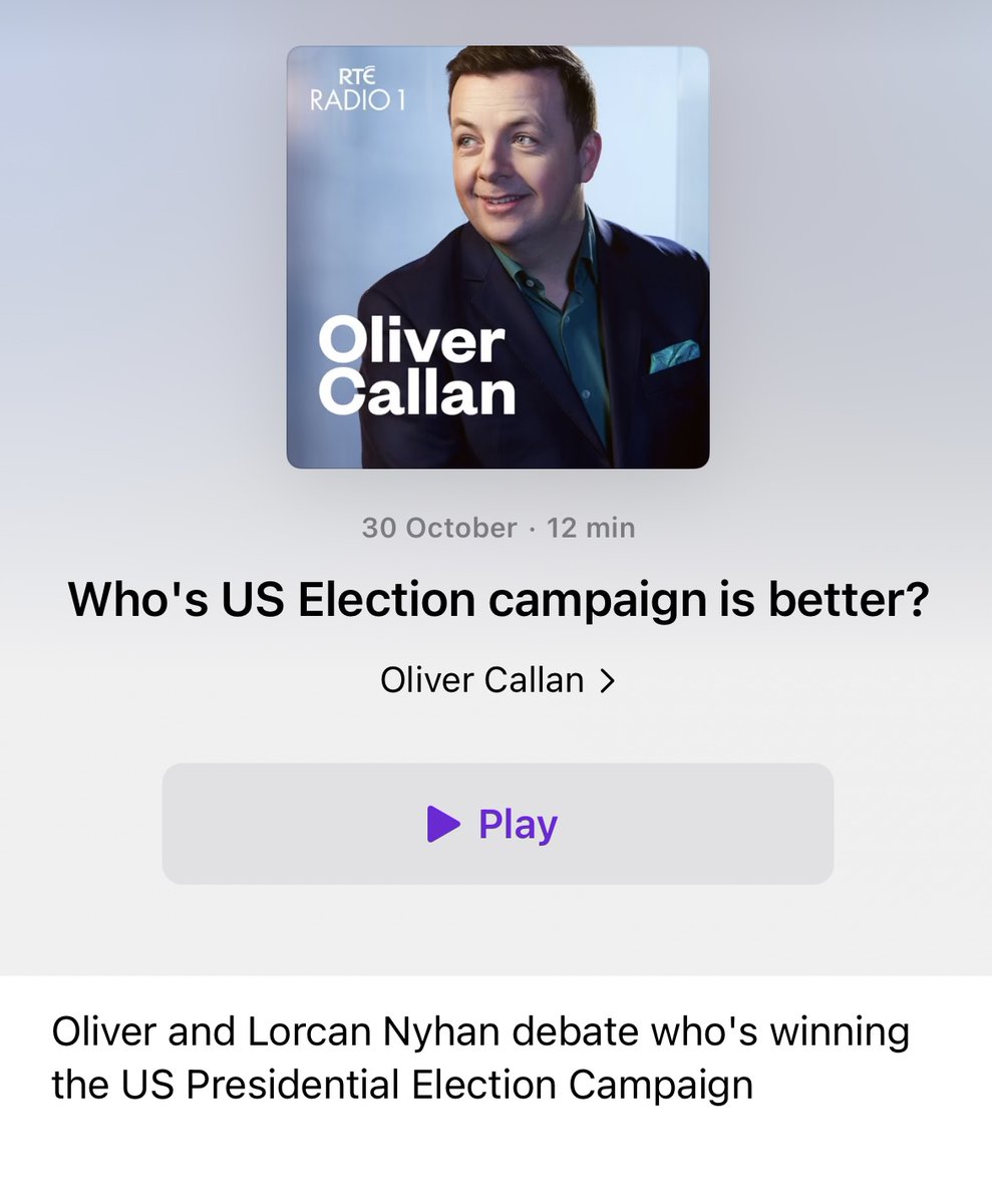 Lorcan Nyhan (@lorcann) on Twitter photo Joined <a href="/olivercallan/">Oliver Callan</a> this morning to review the two campaigns so far.
Also looked at the logic behind Harris’s closing message and the disastrous timing of Biden’s “garbage” comments.
rte.ie/radio/radio1/c… Joined <a href="/olivercallan/">Oliver Callan</a> this morning to review the two campaigns so far.
Also looked at the logic behind Harris’s closing message and the disastrous timing of Biden’s “garbage” comments.
rte.ie/radio/radio1/c…