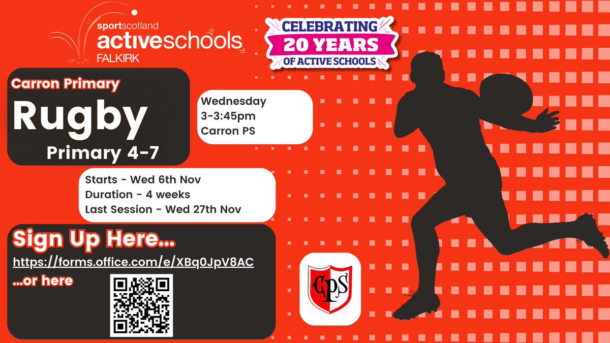 Andrew - Active Schools (@asc_andrew1) on Twitter photo P4-7 Rugby at <a href="/CarronPrimary/">Carron Primary</a>! 🏉
📅Wednesday
⏰3pm-3:45pm
🏟️Carron PS - Grass Fields
➡️Begins, Wed 6th Nov (4 weeks)
Sign-Up Here ⤵️
forms.office.com/e/XBq0JpV8AC P4-7 Rugby at <a href="/CarronPrimary/">Carron Primary</a>! 🏉
📅Wednesday
⏰3pm-3:45pm
🏟️Carron PS - Grass Fields
➡️Begins, Wed 6th Nov (4 weeks)
Sign-Up Here ⤵️
forms.office.com/e/XBq0JpV8AC