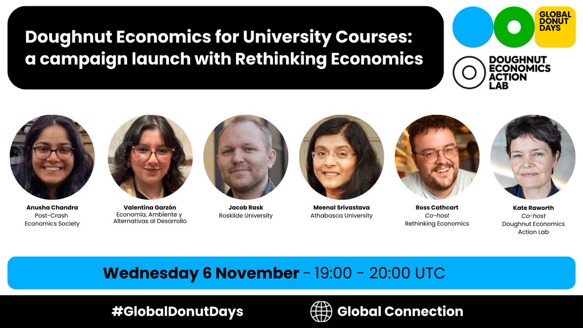 Doughnut Economics Action Lab (DEAL) (@doughnutecon) on Twitter photo "Doughnut Economics for University Courses: a campaign launch with Rethinking Economics"
Wednesday, 6 November
19:00 - 20:00 UTC
<a href="/rethinkecon/">Rethinking Economics</a> #DoughnutEconomics #GlobalDonutDay "Doughnut Economics for University Courses: a campaign launch with Rethinking Economics"
Wednesday, 6 November
19:00 - 20:00 UTC
<a href="/rethinkecon/">Rethinking Economics</a> #DoughnutEconomics #GlobalDonutDay