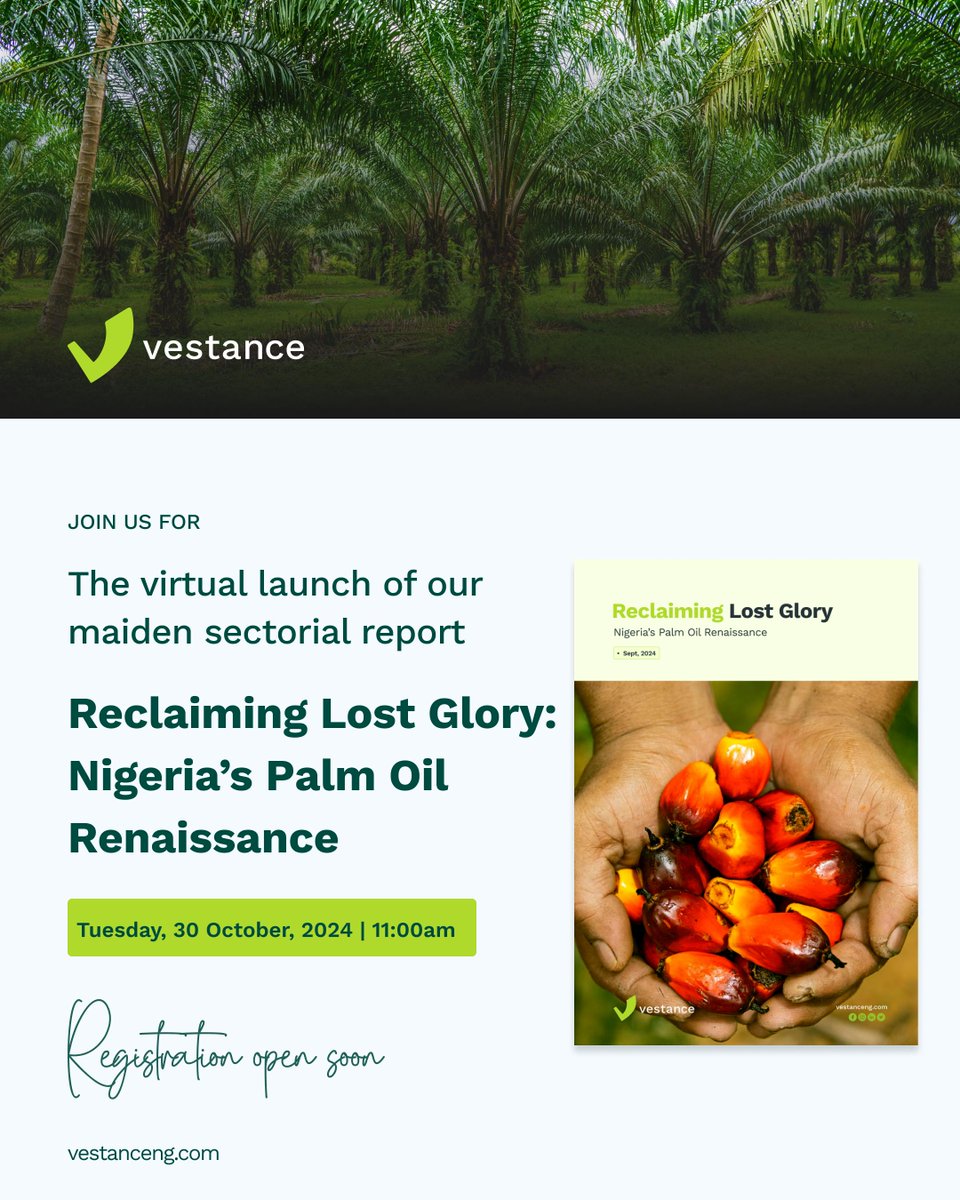 vestanceng's tweet image. That's a wrap. Thank you all for joining the virtual launch of our #PalmOilReport. 

If you would like to get in touch with us, send an email to business@vestanceng.com. We offer advisory services to agribusinesses and support them to profitability and growth.