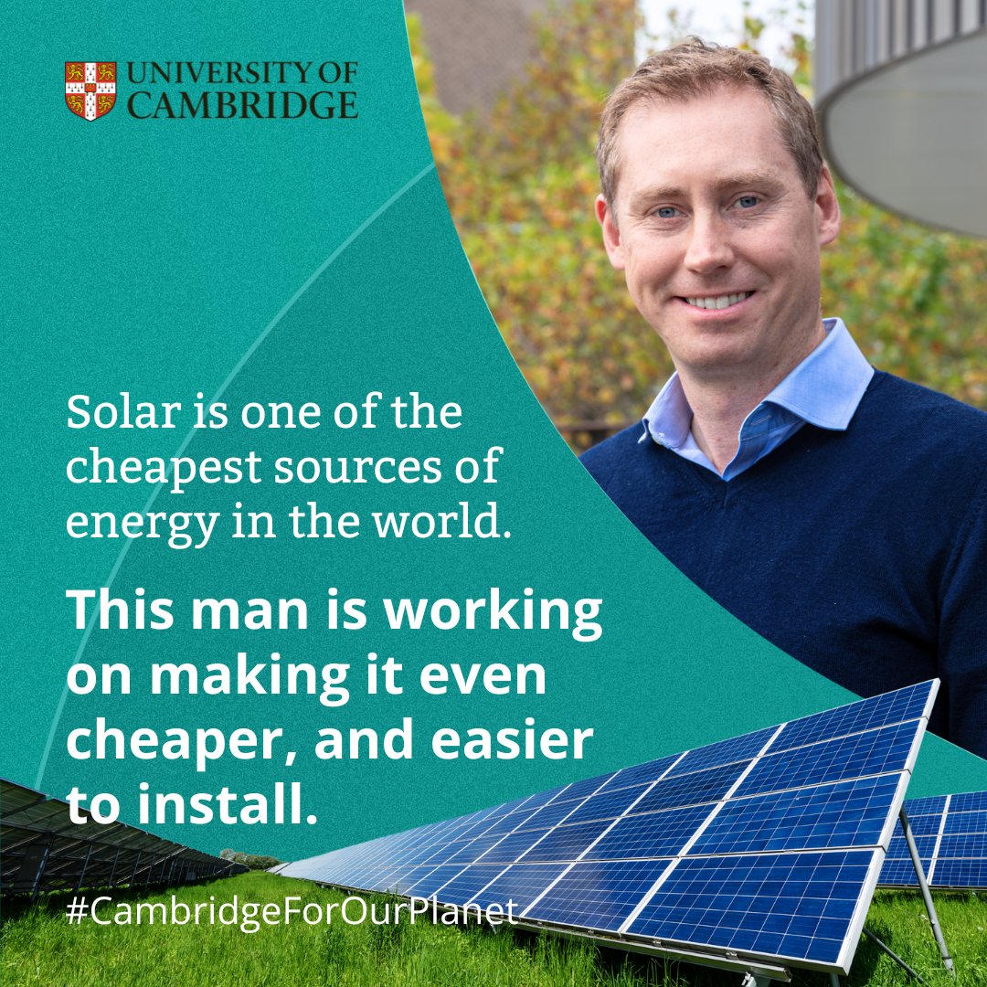 Cambridge University (@cambridge_uni) on Twitter photo ☀️ In just the last 10 years, the cost of solar cells has fallen by 90%. But we still have further to go.
Prof <a href="/SamStranks/">Sam Stranks</a> is developing next-gen solar cell technology, which could drive down renewable energy prices even more.
Find out how 👇
cam.ac.uk/stories/low-co… ☀️ In just the last 10 years, the cost of solar cells has fallen by 90%. But we still have further to go.
Prof <a href="/SamStranks/">Sam Stranks</a> is developing next-gen solar cell technology, which could drive down renewable energy prices even more.
Find out how 👇
cam.ac.uk/stories/low-co…