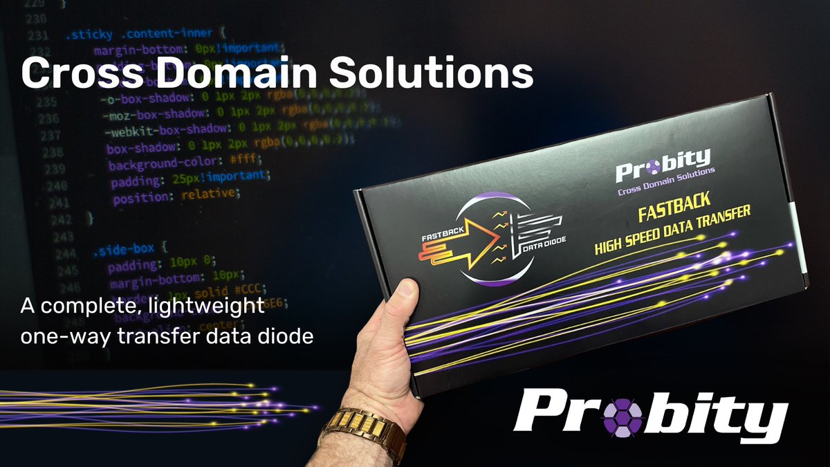 ProbityInc's tweet image. High-speed data transfer, right out of the box. Probity’s Fastback Optical Data Diode allows organizations to implement a next-generation solution quickly, efficiently, and securely. Contact us today! avairy.me/Fastback

#crossdomainsolutions
