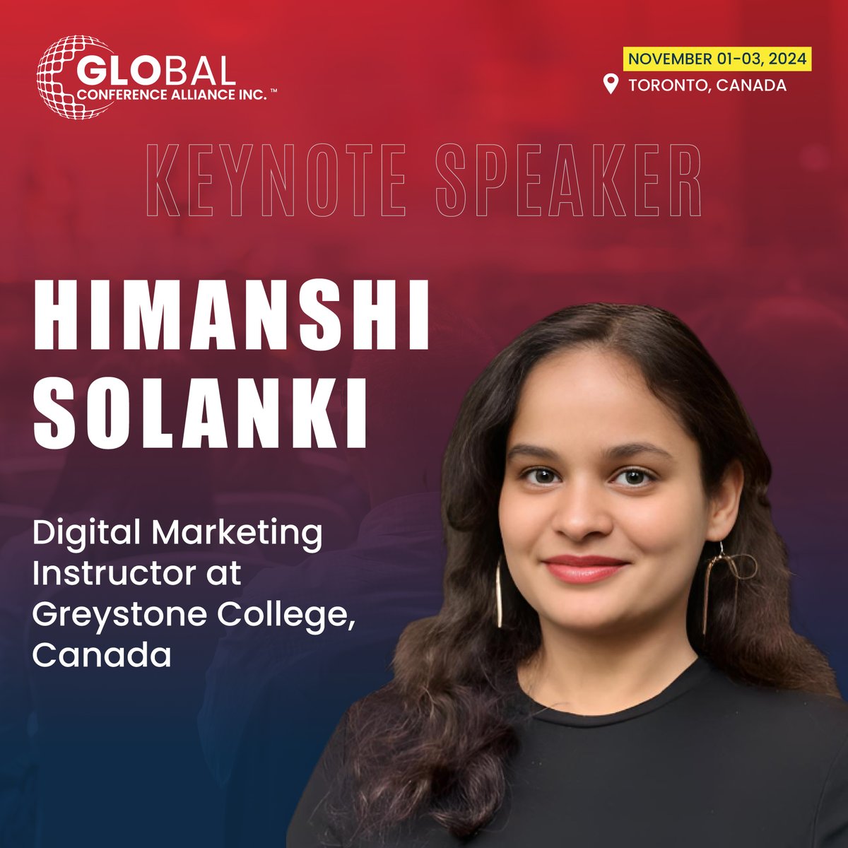 GCA_Events's tweet image. 🎤 Meet Our Keynote Speaker: Himanshi Solanki 🎤

We are excited to feature Himanshi Solanki as a keynote speaker at our upcoming conference from November 01-03, 2024, in Toronto, Canada

#UpcomingInternationalConferencesinCanada #TorontoConference