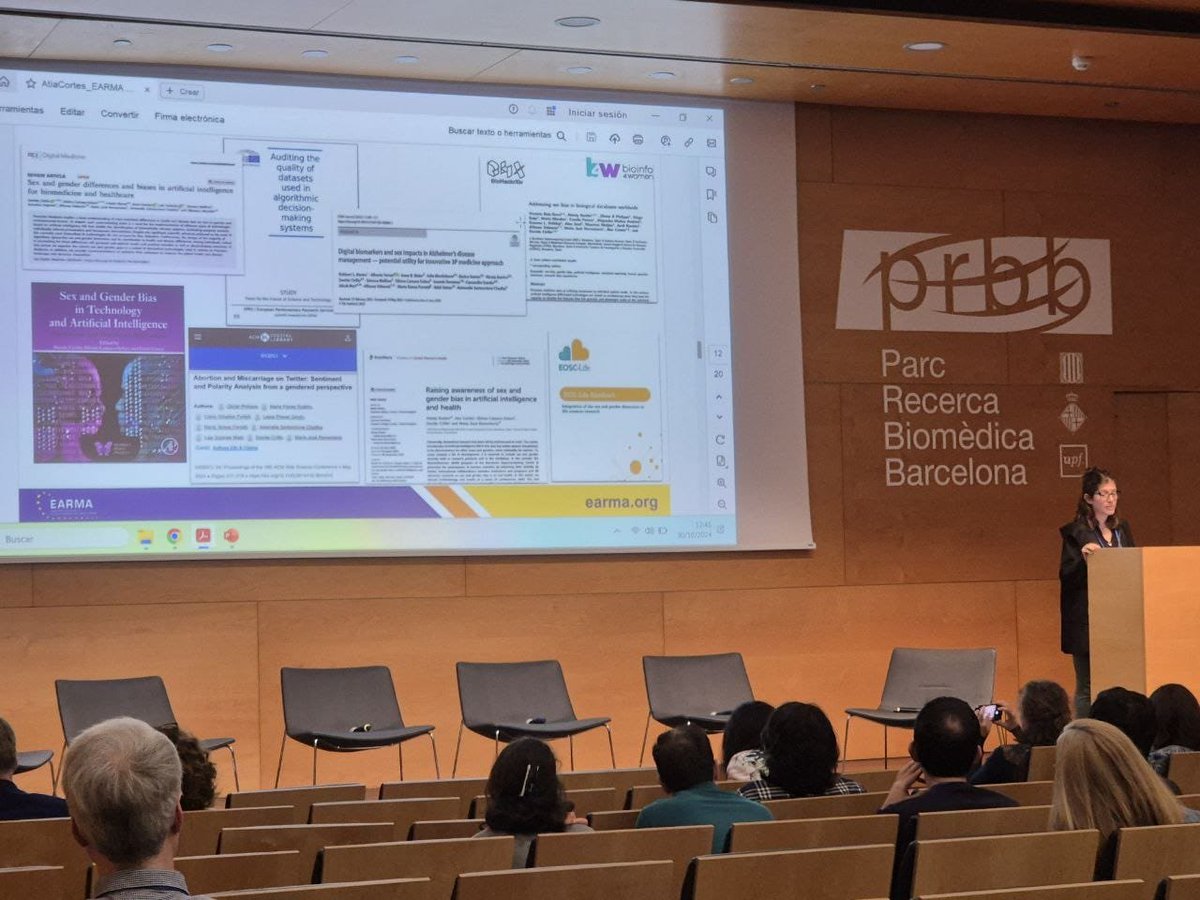 Bioinfo4Women (@bioinfo4women) on Twitter photo Today we are at the 14th ERION <a href="/EARMAorg/">EARMA</a> Thematic Group event "Artificial Intelligence and Ethics, the Big Wave".
Àtia Cortes <a href="/atcortesm/">Àtia Cortés</a> is presenting the work of the <a href="/Bioinfo4women/">Bioinfo4Women</a> research line on "Sex and Gender Bias in AI for health".
▶️ earma.org/conferences/14… Today we are at the 14th ERION <a href="/EARMAorg/">EARMA</a> Thematic Group event "Artificial Intelligence and Ethics, the Big Wave".
Àtia Cortes <a href="/atcortesm/">Àtia Cortés</a> is presenting the work of the <a href="/Bioinfo4women/">Bioinfo4Women</a> research line on "Sex and Gender Bias in AI for health".
▶️ earma.org/conferences/14…