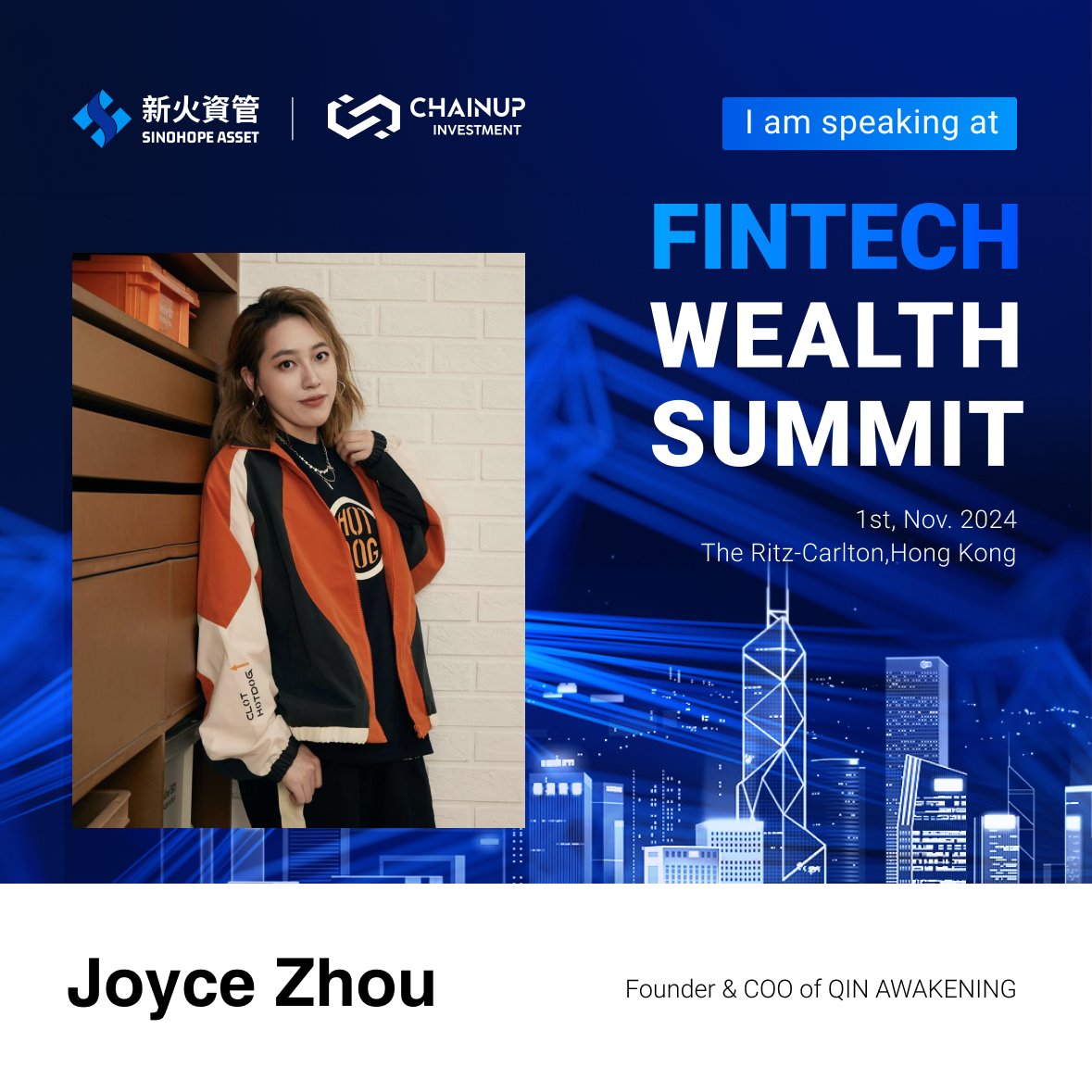 QINAWAKENING's tweet image. QINAWAKENING’s Founder &amp;amp; COO, Joyce Zhou, will take the stage at the FinTech Wealth Summit at The Ritz-Carlton, Hong Kong. 🏙️ 

Sharing insights on blending traditional finance with cutting-edge blockchain innovations to shape the future of wealth. 🪙✨

Don’t miss this…
