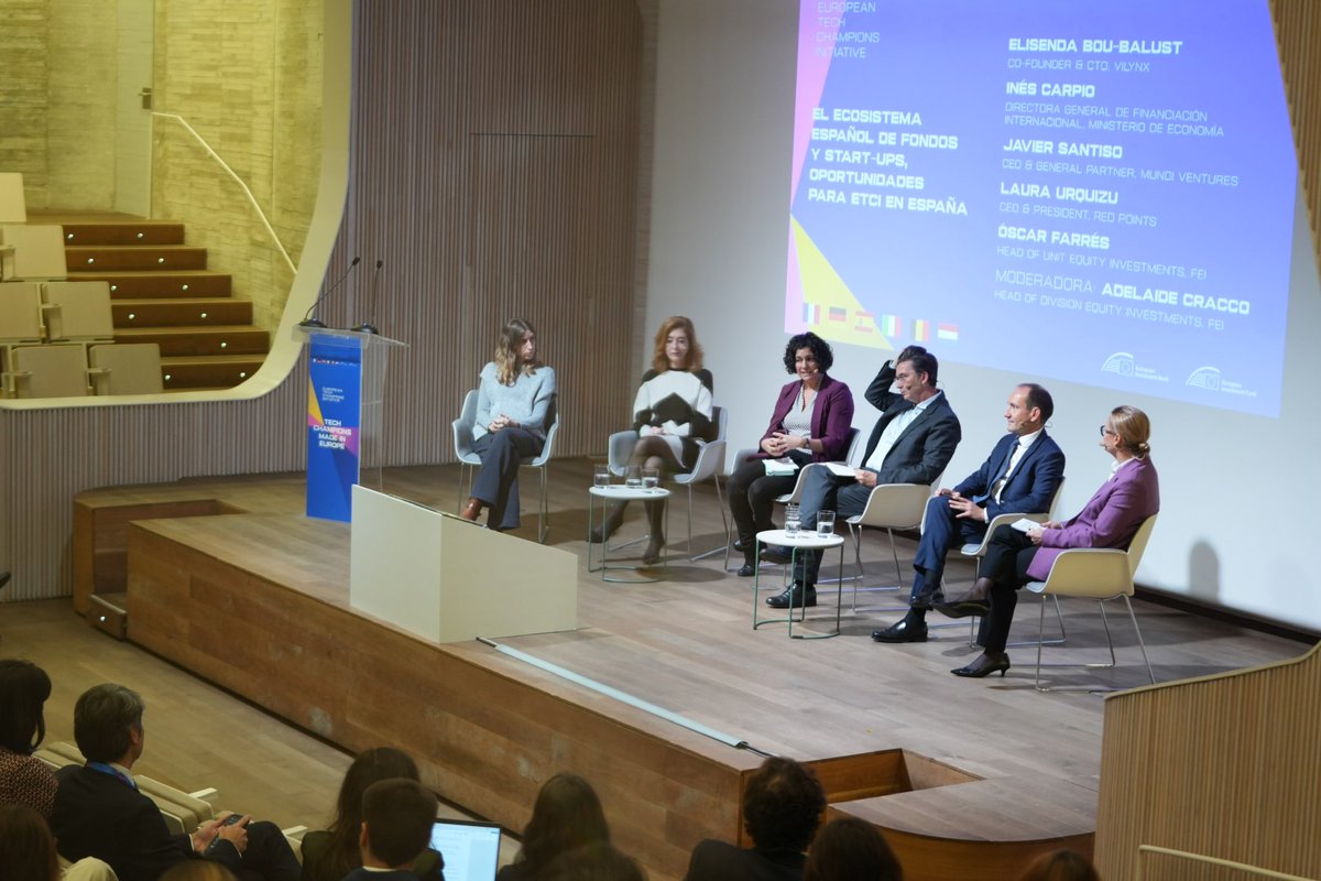 EIF_EU's tweet photo. Happening now: Tech Champions Made in Europe 🇪🇺 to address the impact of #ETCI in Europe and Spain ➡️ So far, €2.1 billion committed across 8 funds to bridge the investment gap for European scale-ups and 2 Spanish companies supported: @FactorialEs and Inke. https://t.co/MpcpQCaBuT