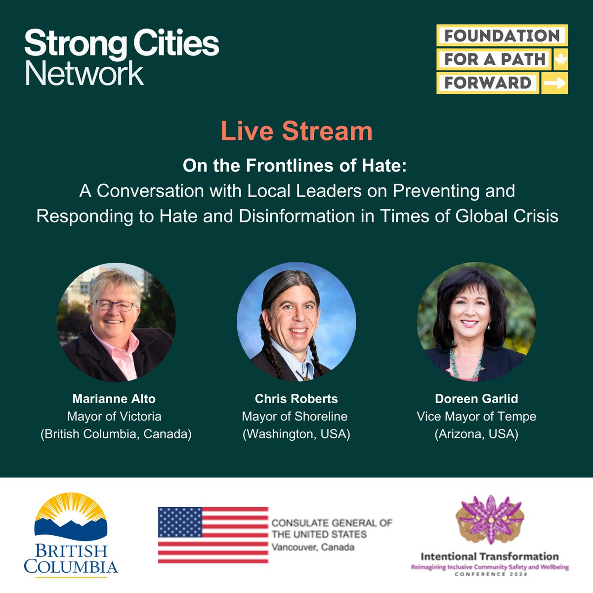 Strong_Cities's tweet photo. Join us for a live-streamed conversation with local leaders @MarianneAlto 🇨🇦, @ElectRoberts 🇺🇸 &amp; @DoreenGarlid 🇺🇸 on Preventing/Responding to Hate &amp; Disinformation in Times of Global Crisis.

30 October 2024 | 19:00 PDT

Join the conversation: https://t.co/kqGtjBCEOQ https://t.co/HFVJtygHpH