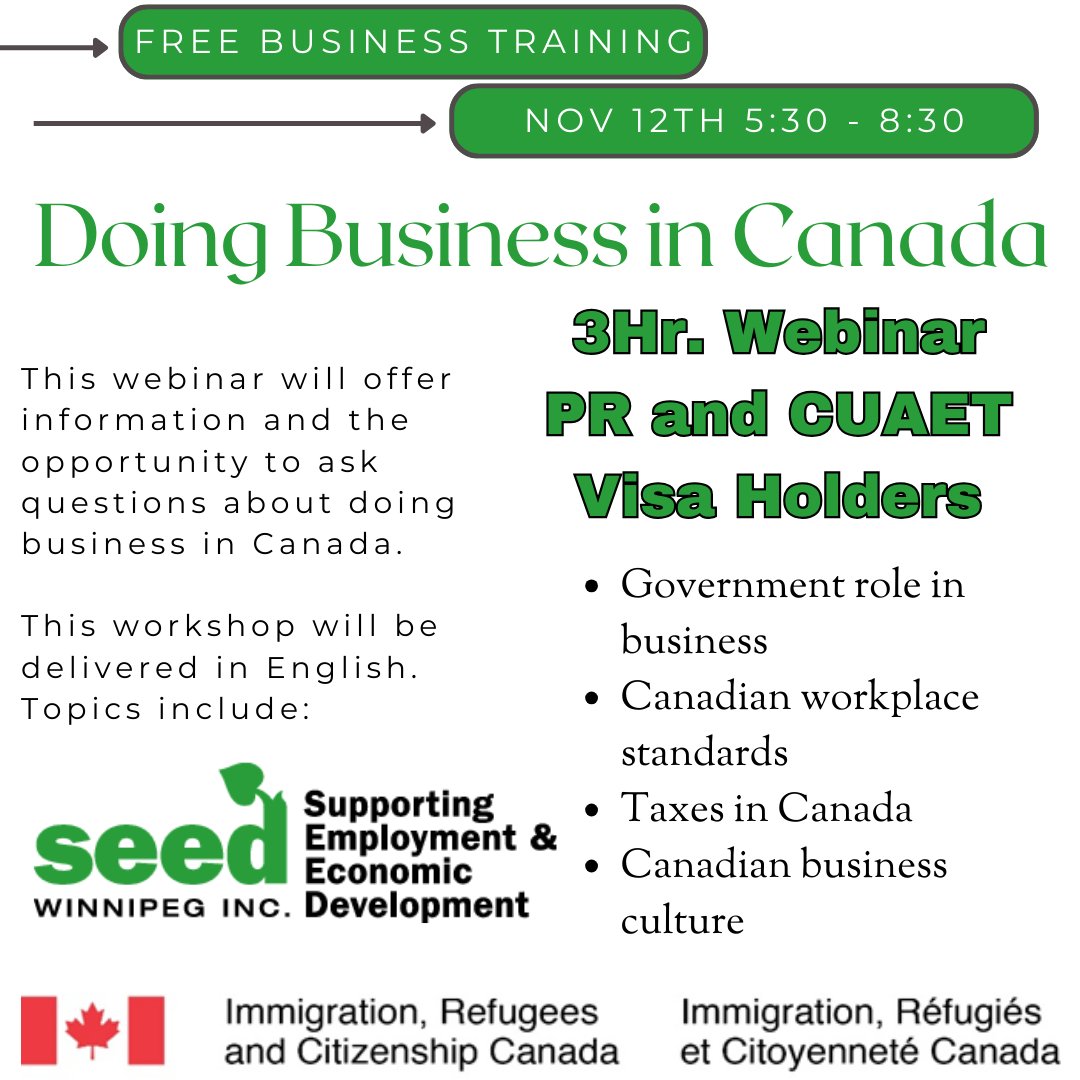 SEED Winnipeg Inc. (@seedwinnipeg) on Twitter photo Register now to the LAST "Doing Business in Canada" for 2024.
seedwinnipeg.ca/events/doing-b… Register now to the LAST "Doing Business in Canada" for 2024.
seedwinnipeg.ca/events/doing-b…