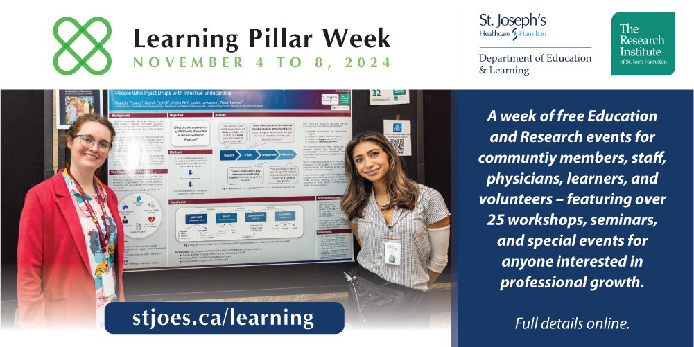 St. Joe's Healthcare (Hospital & Foundation) (@stjoeshamilton) on Twitter photo Community members, St. Joe's staff, physicians, learners, researchers, and volunteers are invited to join us for the events of our 3rd annual Learning Pillar Week: Nov. 4-8.
See the full schedule & register online: stjoes.ca/learning
#WeAreStJoes #LPW2024 <a href="/ResearchStJoes/">The Research Institute of St. Joe's Hamilton</a> Community members, St. Joe's staff, physicians, learners, researchers, and volunteers are invited to join us for the events of our 3rd annual Learning Pillar Week: Nov. 4-8.
See the full schedule & register online: stjoes.ca/learning
#WeAreStJoes #LPW2024 <a href="/ResearchStJoes/">The Research Institute of St. Joe's Hamilton</a>