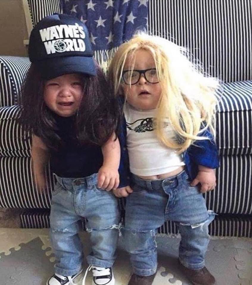 ConchBand's tweet photo. One more! Garth: "Party on, Wayne." Wayne: "Party on, Garth. #partyonwayne #Halloween #trickortreat https://t.co/g1DQK5gcWU