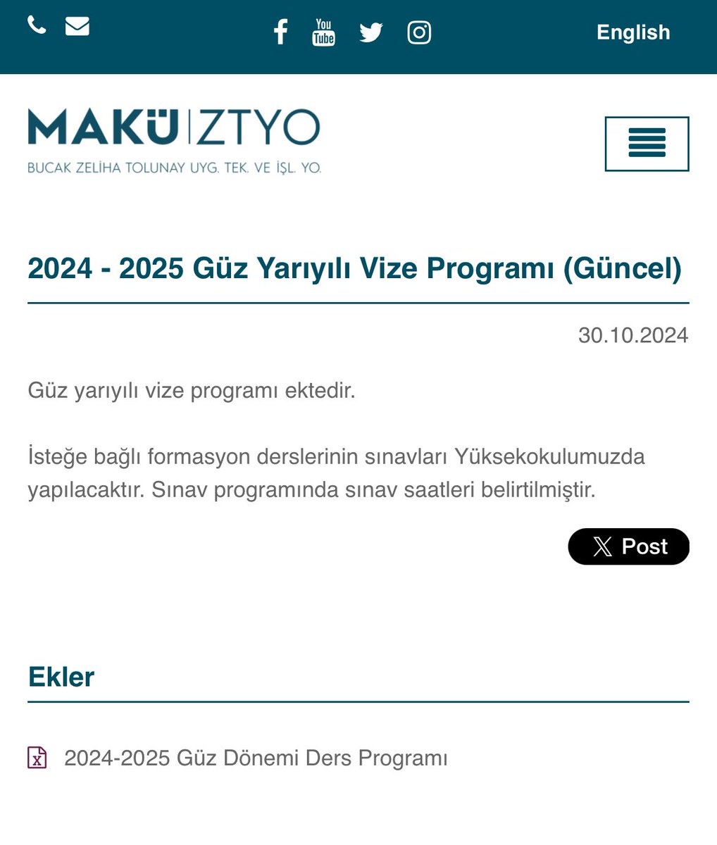 2024 - 2025 Güz Yarıyılı Vize Programı web sitemizde yayımlanmıştır.  

ztyo.mehmetakif.edu.tr/duyuru/13993/2… 
adresinden ulaşabilirsiniz.