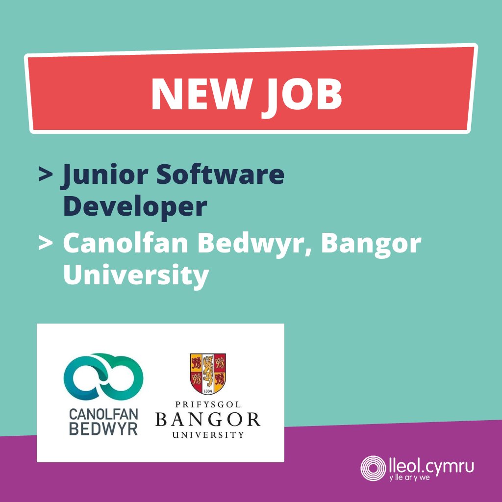 lleoldotcymru's tweet image. **NEW JOB ADVERT** 

&amp;gt;&amp;gt; Junior Software Developer
&amp;gt;&amp;gt; Canolfan Bedwyr, Bangor University 

More info here &amp;gt;&amp;gt; bit.ly/3C6caTI

@canolfanbedwyr | @PrifysgolBangor | @BangorUni