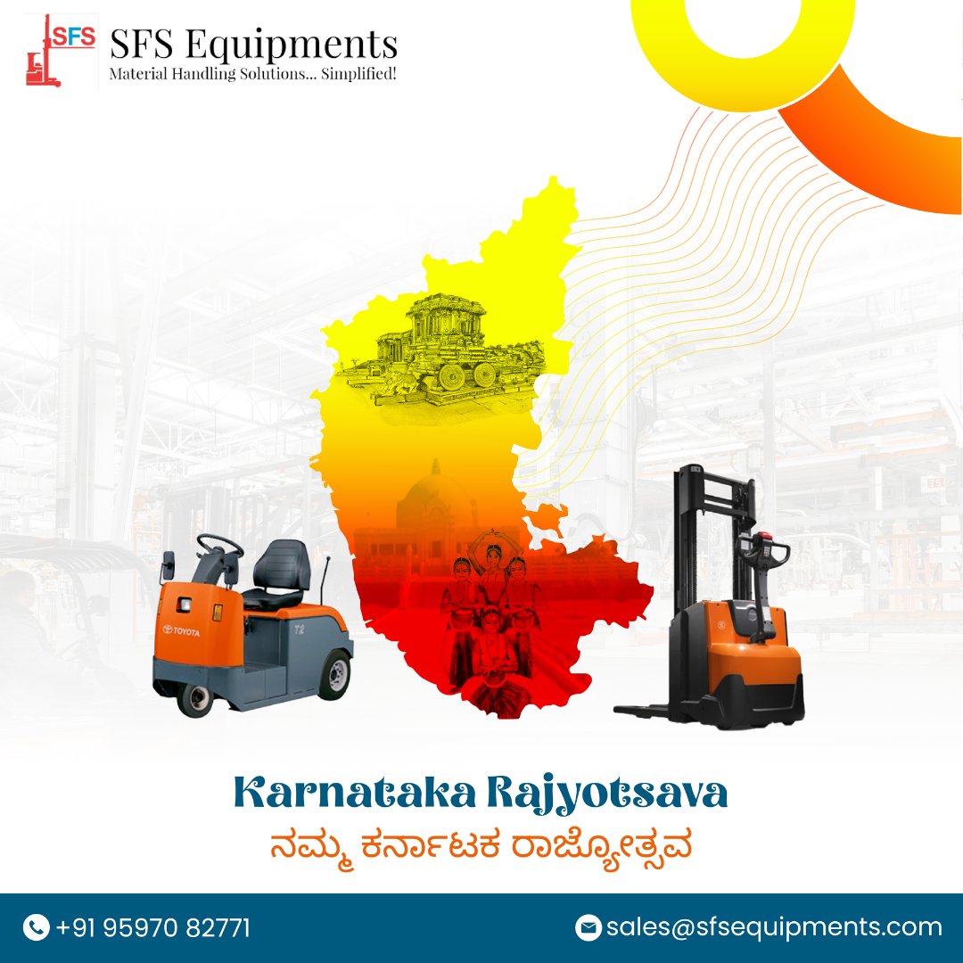 sfsequipments's tweet photo. Happy Rajyotsava Day🎉. At SFS Equipments, we embrace the spirit of unity and growth🌟. Together, let’s continue to make strides toward excellence in our state! 🌟

Visit our website 🌐 https://t.co/dmL6scH2vI

#rajyotsava  #sfsequipments #materialhandlingequipment https://t.co/dFIAt1QEbX
