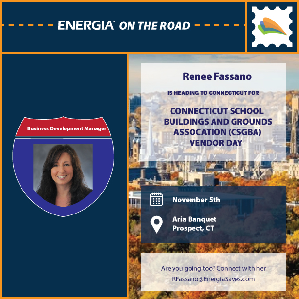 Energia's Renee Fassano is exhibiting at the Connecticut School Buildings and Grounds Association (CSGBA) Vendor Day! Stop by and say hi 📷 and learn more about how Energia can support your energy-saving projects.

#SchoolFacilities #cleanenergy