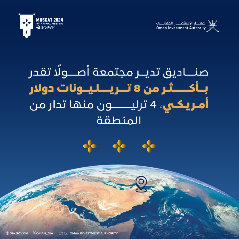 Oman_OIA's tweet photo. تستضيف سلطنة عمان ممثلةً بـ #جهاز_الاستثمار_العماني في نوفمبر 2024م أكبر تجمّع لصناديق الثروة السيادية في العالم؛ حيث يُعدّ هذا الحدث الدولي فرصة تجمع كبار قيادات صناديق الثروة السيادية لمناقشة موضوعات متعلقة بالاستثمار، والحوكمة، والتوجهات الاقتصادية العالمية.