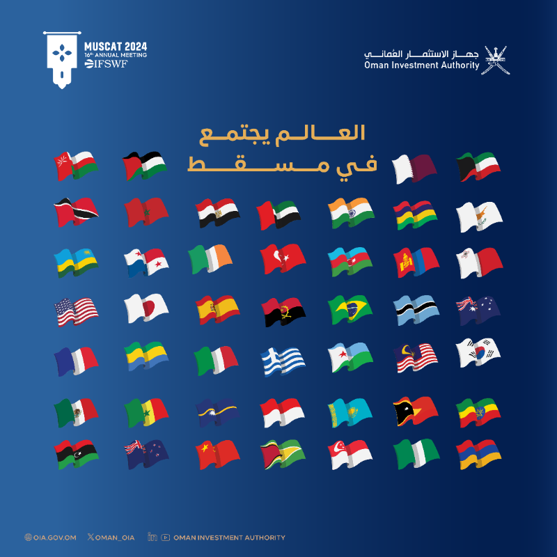 Oman_OIA's tweet photo. تستضيف سلطنة عمان ممثلةً بـ #جهاز_الاستثمار_العماني في نوفمبر 2024م أكبر تجمّع لصناديق الثروة السيادية في العالم؛ حيث يُعدّ هذا الحدث الدولي فرصة تجمع كبار قيادات صناديق الثروة السيادية لمناقشة موضوعات متعلقة بالاستثمار، والحوكمة، والتوجهات الاقتصادية العالمية.