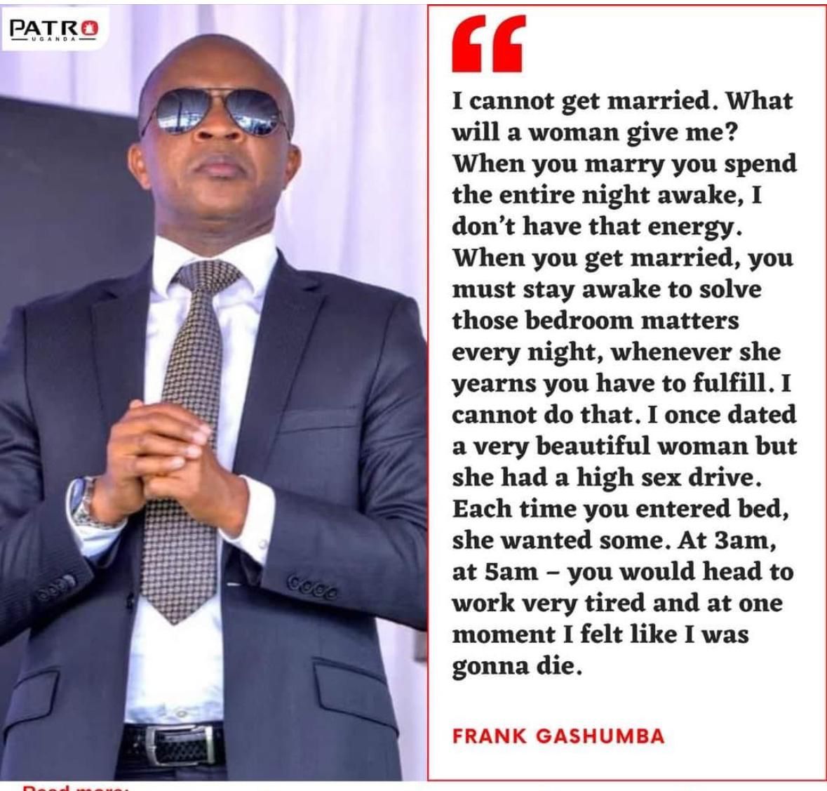 If you wanted to know why <a href="/FrankGashumba/">Frank M. Gashumba</a> is not having a woman  😂😂😂