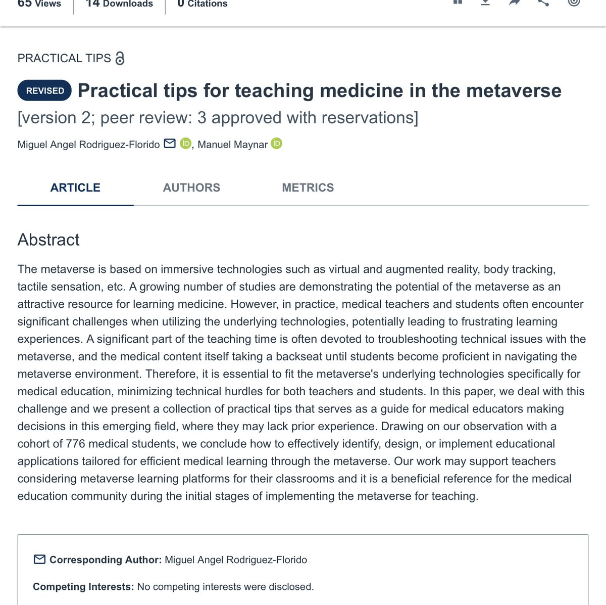 🌐 Exciting insights from our latest journal article in #MedEdPublish! 

Dive into practical tips for teaching medicine in the #metaverse and explore immersive learning experiences. 

mededpublish.org/articles/14-54

#MedEd #Metaverse #HealthProfessionsEducation