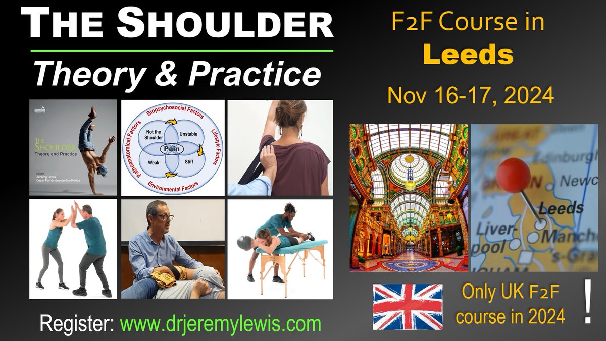 Professor Jeremy Lewis PhD FCSP (@jeremylewispt) on Twitter photo 📢📢This will be the ‼️VERY LAST‼️ open F2F course of The Shoulder: Theory & Practice I will be teaching in the UK.
There are still a few more (4) places available. If you are interested please email
prof.jeremylewis@gmail.com 📢📢This will be the ‼️VERY LAST‼️ open F2F course of The Shoulder: Theory & Practice I will be teaching in the UK.
There are still a few more (4) places available. If you are interested please email
prof.jeremylewis@gmail.com