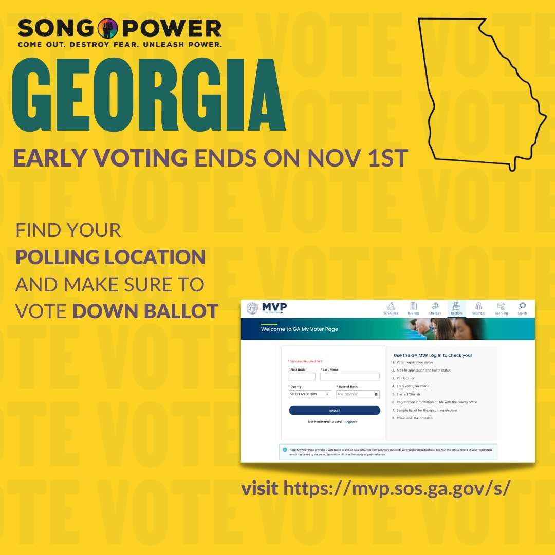 songpowerc4's tweet photo. Early Voting Ends in GA on Nov 1st
Find your polling location
@ https://t.co/qDOREmUPUc 
(link in bio) 
and make sure to vote down ballot! https://t.co/x9S8GjQK1E