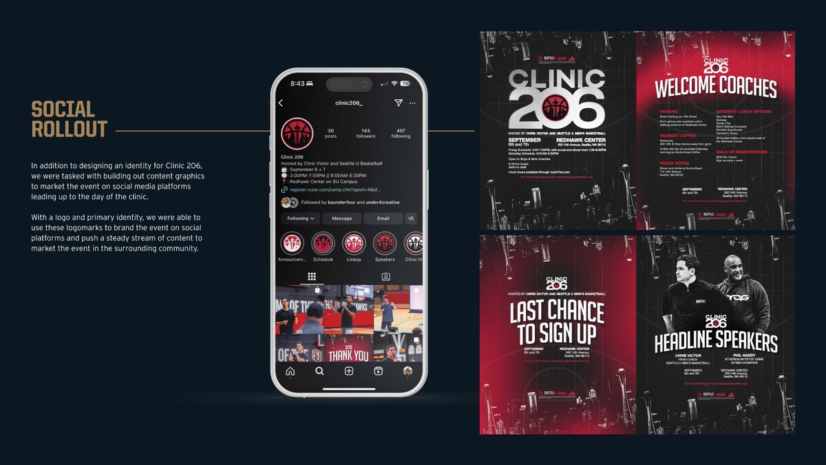 under4creative's tweet photo. Proud to share our contributions to the first-ever Clinic 206 hosted by @seattleumbb and @coachchrisvic!
From branding to event marketing graphics, we were fortunate to have the opportunity to assist them.
Check out the full project scope below!
#UnderFour https://t.co/lRdLLOg2gp