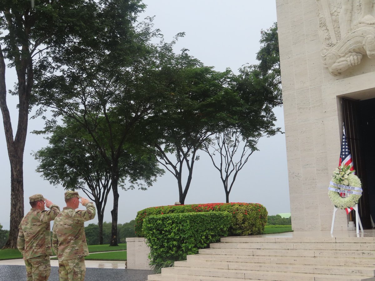 ABMC (@usabmc) on Twitter photo Last week, Maj. Gen. Marcus Evans and Command Sgt. Maj. Shaun D. Curry, <a href="/25thID/">25th Infantry Division</a>, visited Manila American Cemetery.
After laying a wreath at the memorial, they paid their respects to fallen U.S. Army Ranger Capt. James C. Fisher and other members of the 25th Infantry Division Last week, Maj. Gen. Marcus Evans and Command Sgt. Maj. Shaun D. Curry, <a href="/25thID/">25th Infantry Division</a>, visited Manila American Cemetery.
After laying a wreath at the memorial, they paid their respects to fallen U.S. Army Ranger Capt. James C. Fisher and other members of the 25th Infantry Division