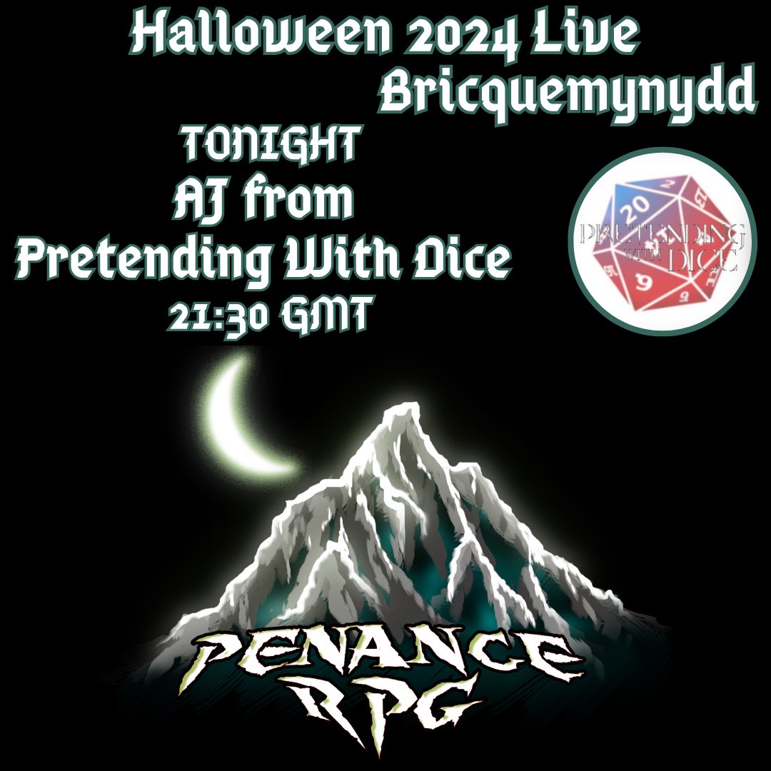 Penance RPG 🐉 🏳️🌈 🐀 (@penancerpg) on Twitter photo Tonight with AJ from <a href="/pretendwithdice/">Pretending With Dice</a> playing 3 characters!
Join us for our annual #Halloween series! This time set in the small settlement of Bricquemynydd
twitch.tv/penancerpg
#fantasy #horror #HomeBrew #gaming #Comedy #TTRPGs #RPG #twitch #HorrorGames #OpenTheDungeon Tonight with AJ from <a href="/pretendwithdice/">Pretending With Dice</a> playing 3 characters!
Join us for our annual #Halloween series! This time set in the small settlement of Bricquemynydd
twitch.tv/penancerpg
#fantasy #horror #HomeBrew #gaming #Comedy #TTRPGs #RPG #twitch #HorrorGames #OpenTheDungeon