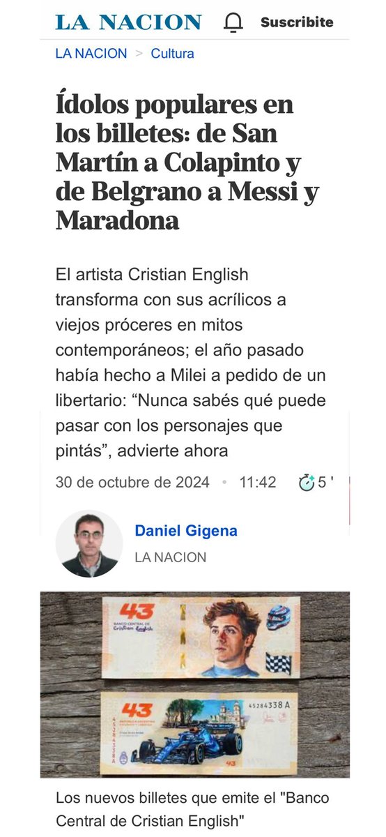 Les comparto una nota sobre mis billetes que salió hoy en el diario LA NACION! =)

lanacion.com.ar/cultura/idolos…
