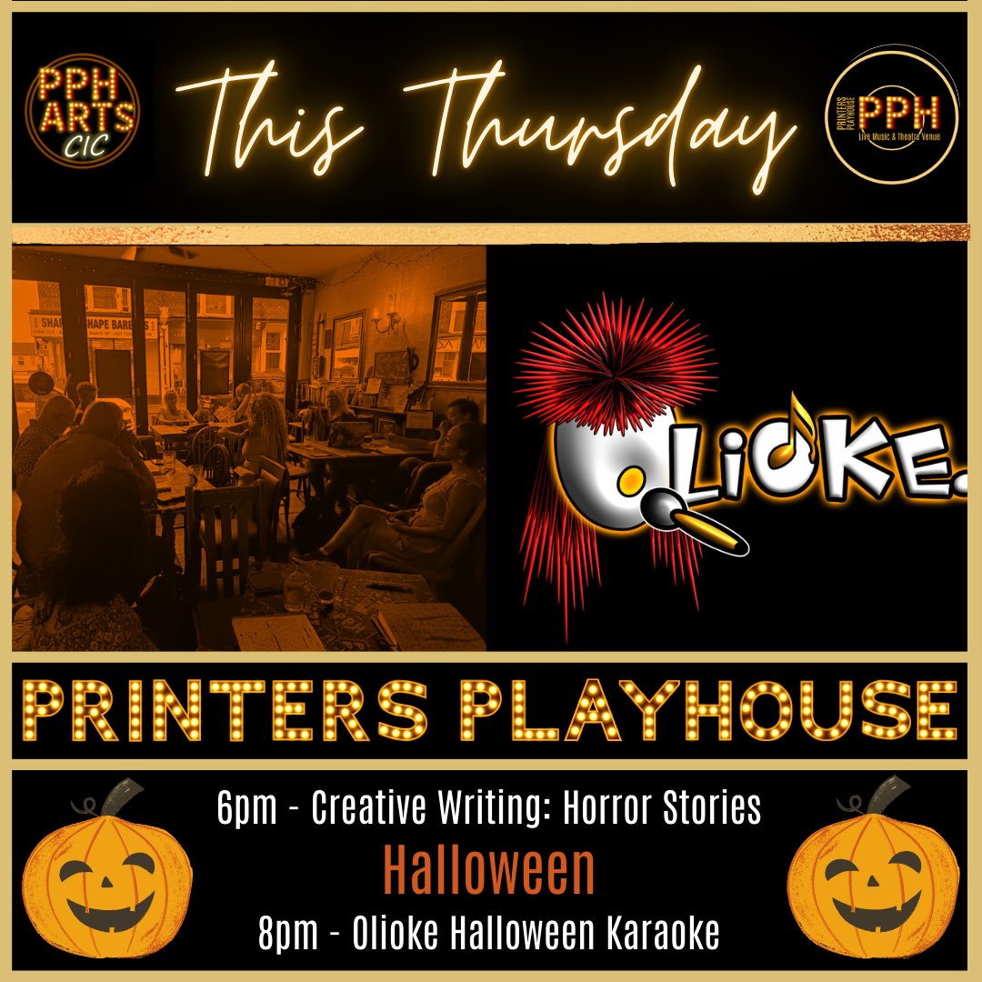 🎃🎃 𝗝𝗼𝗶𝗻 𝗢𝗹𝗶 𝗳𝗼𝗿 𝗛𝗮𝗹𝗹𝗼𝘄𝗲𝗲𝗻 𝗼𝗻 𝗧𝗵𝘂𝗿𝘀𝗱𝗮𝘆 𝟯𝟭𝘀𝘁 🎃🎃

𝗖𝗿𝗲𝗮𝘁𝗶𝘃𝗲 𝗪𝗿𝗶𝘁𝗶𝗻𝗴 𝗖𝗹𝘂𝗯 from 6 pm to 7.30. 8pm till midnight, 𝗢𝗹𝗶𝗼𝗸𝗲 Karaoke.

#halloween #creativewriting #horror #karaoke #olioke #prizes #fancydress