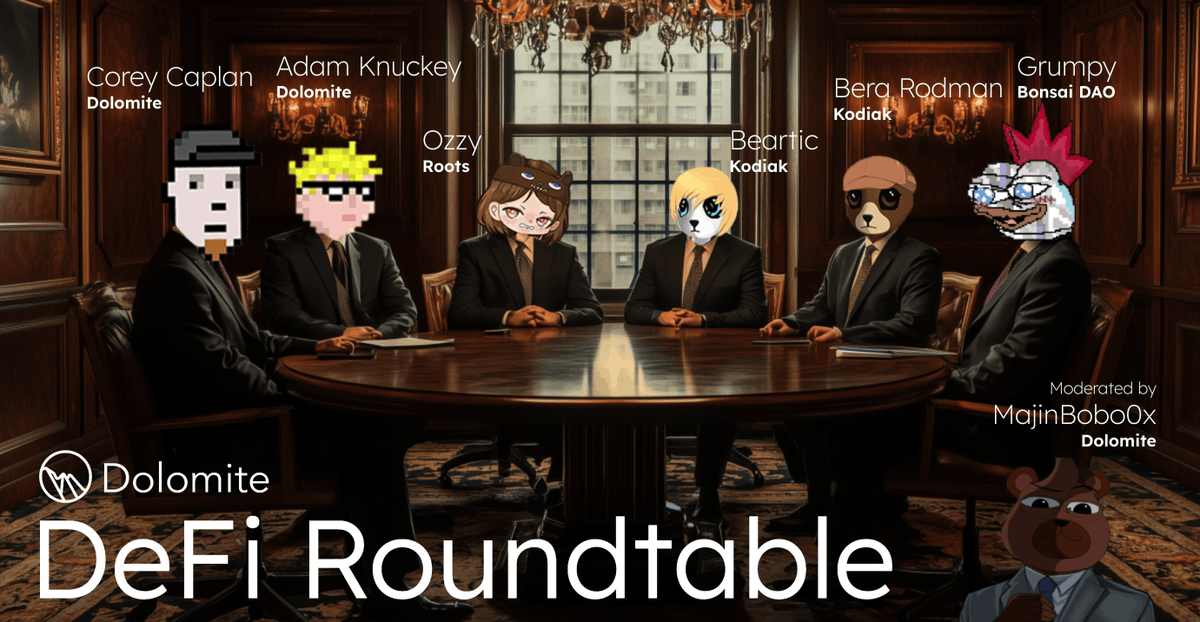 📆 November's Defi Roundtable is this Friday!

🎧 Join us as we discuss <a href="/berachain/">Berachain Foundation 🐻⛓</a>, Defi, lending, automated liquidity systems, and so much more!

🌍 Where: x.com/i/spaces/1PlKQ…
⏰ When: Friday 11/1 at 1 PM EDT
🤷‍♂️ Who:

<a href="/MrGrumpyNFT/">Grumpy 🍔</a> from <a href="/Bonsai_DAO/">Bonsai DAO</a>,
@meetg0d from <a href="/rootsfi/">roots 🍷</a>,