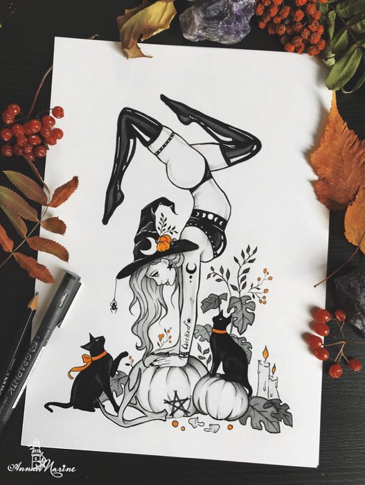 anna_marine's tweet photo. Yoga before witchcraft 🖤

#Inktober #inktober2024 #halloween2024 

Print available in my store 
 https://t.co/X1tmUJCZD8 🖤 https://t.co/miER0nylQt