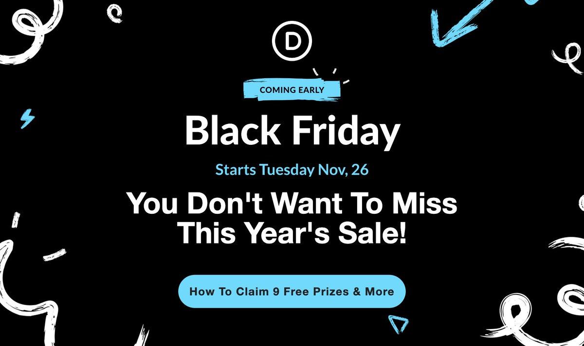 VideoCreatorVic's tweet photo. The Divi Black Friday Sale from @elegantthemes is coming early this year! There will be thousands of free prizes and tons of exclusive discounts. Find out how to claim your free prizes on the big day: https://t.co/qXrh6L4Yc3 You can also win a free iMac right now while you wait. https://t.co/a8Rs66oqk8