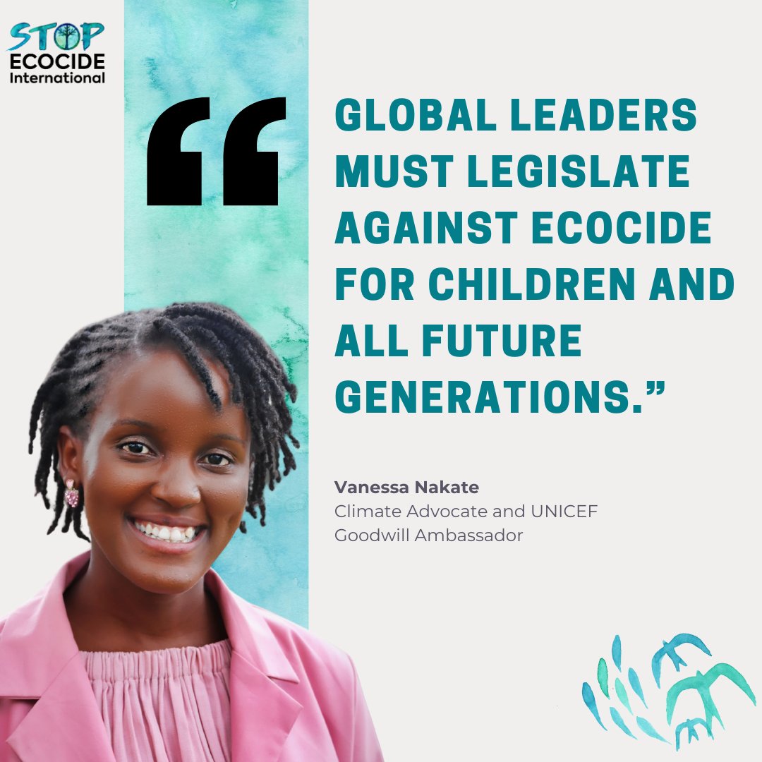 "Global leaders MUST legislate against #ECOCIDE for children and all future generations” 🌍

- Climate advocate and <a href="/UNICEF/">UNICEF</a> Goodwill Ambassador Vanessa Nakate <a href="/vanessa_vash/">Vanessa Nakate</a>

Find out who else is supporting #ecocidelaw HERE🌱: stopecocide.earth/support

#StopEcocide