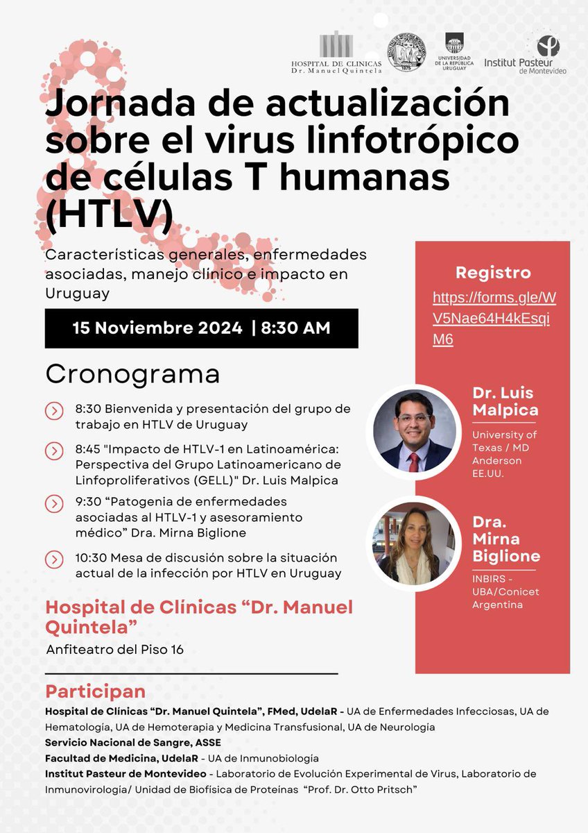 Pilar Moreno (@pilarmk73) on Twitter photo 📢Jornada de actualización sobre el virus linfotrópico de células T Humanas (HTLV) 🗓️ 15 de noviembre 8:30 hrs. 🏨 Hospital de Clínicas <a href="/hcmquintela/">Hospital de Clínicas Dr. Manuel Quintela</a> <a href="/Udelaruy/">Universidad de la República</a> <a href="/IPMontevideo/">Institut Pasteur Montevideo</a> SNS-<a href="/ASSEcomunica/">ASSE</a> <a href="/Dr_Julio_Medina/">Dr. PhD. JULIO MEDINA</a> <a href="/zarteta/">Zaida Arteta</a> <a href="/Sergio_Bianchi_/">Sergio Bianchi</a> <a href="/viromol/">Virología Molecular</a> <a href="/florammauro/">Florencia Rammauro</a> <a href="/PPerbolianachis/">Paula Perbolianachis</a> 📢Jornada de actualización sobre el virus linfotrópico de células T Humanas (HTLV) 🗓️ 15 de noviembre 8:30 hrs. 🏨 Hospital de Clínicas <a href="/hcmquintela/">Hospital de Clínicas Dr. Manuel Quintela</a> <a href="/Udelaruy/">Universidad de la República</a> <a href="/IPMontevideo/">Institut Pasteur Montevideo</a> SNS-<a href="/ASSEcomunica/">ASSE</a> <a href="/Dr_Julio_Medina/">Dr. PhD. JULIO MEDINA</a> <a href="/zarteta/">Zaida Arteta</a> <a href="/Sergio_Bianchi_/">Sergio Bianchi</a> <a href="/viromol/">Virología Molecular</a> <a href="/florammauro/">Florencia Rammauro</a> <a href="/PPerbolianachis/">Paula Perbolianachis</a>
