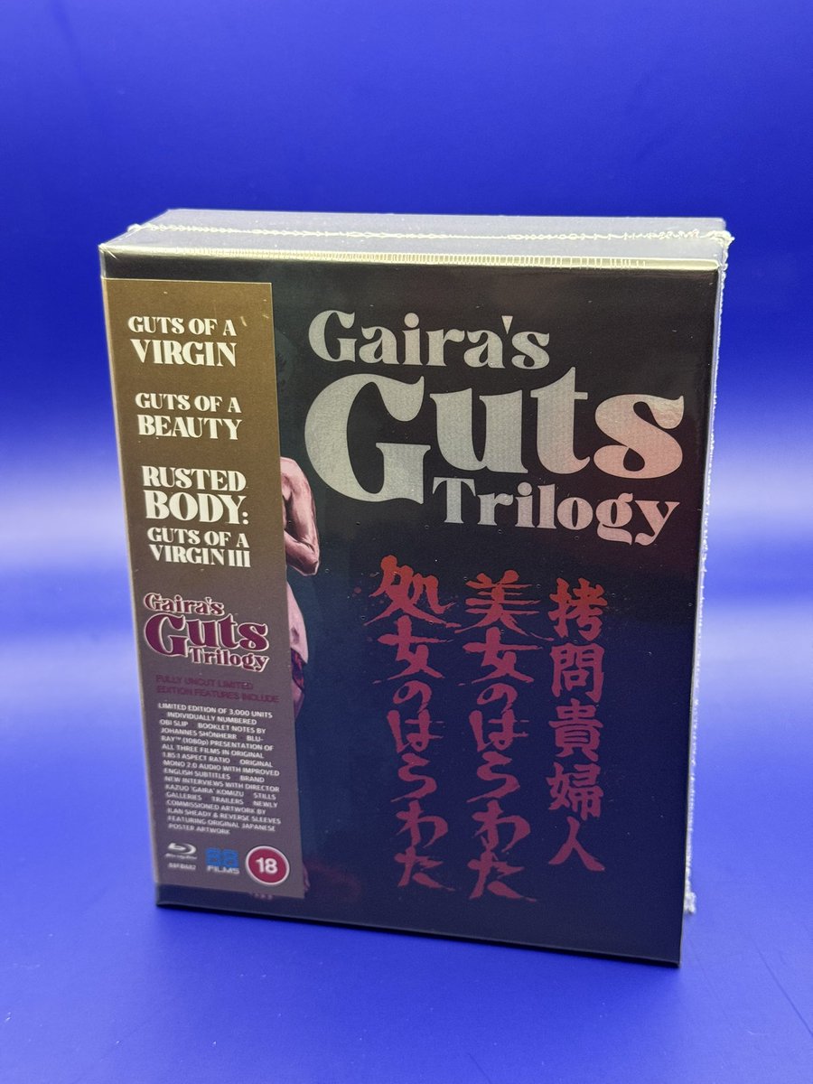 jasonimpey's tweet photo. Quite shocked at this collection coming out uncut in the UK. I had to first experience these on dodgy VCDs I acquired, they were forbidden fruit. Absolutely crazy movies and loving this treatment they have received #gairasgutstrilogy #gutsofavirgin #gutsofabeauty #rustedbody https://t.co/t8kTad3oCf