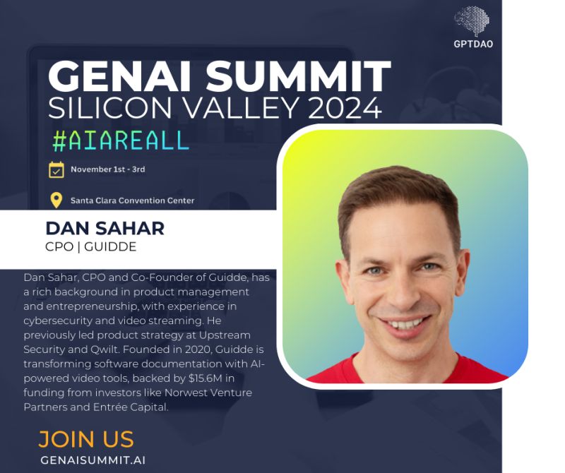 guidde (@guiddeco) on Twitter photo Who wants to connect with the brightest minds at Silicon Valley’s largest #AI event? Starting this Friday, our very own Dan Sahar, CPO & Co-Founder of #Guidde, joins the panel Next Frontier of Creative AI 🔥 #GenAISummit2024 - #AIAREALL 
Via GPT DAO ➡️ genaisummit.ai Who wants to connect with the brightest minds at Silicon Valley’s largest #AI event? Starting this Friday, our very own Dan Sahar, CPO & Co-Founder of #Guidde, joins the panel Next Frontier of Creative AI 🔥 #GenAISummit2024 - #AIAREALL 
Via GPT DAO ➡️ genaisummit.ai