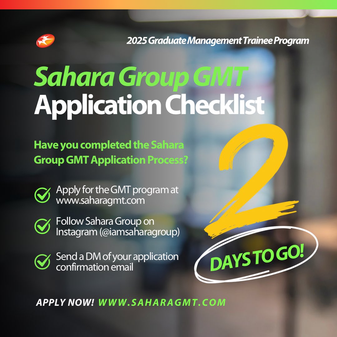 iamsaharagroup's tweet photo. 2 days to go!

Step into the world of endless possibilities with the Sahara Group GMT program.

#SaharaGroup #LifeAtSahara #SaharaGMT2025 #SaharaGMT #bringingenergytoliferesponsibly https://t.co/MfVD2RrhAZ