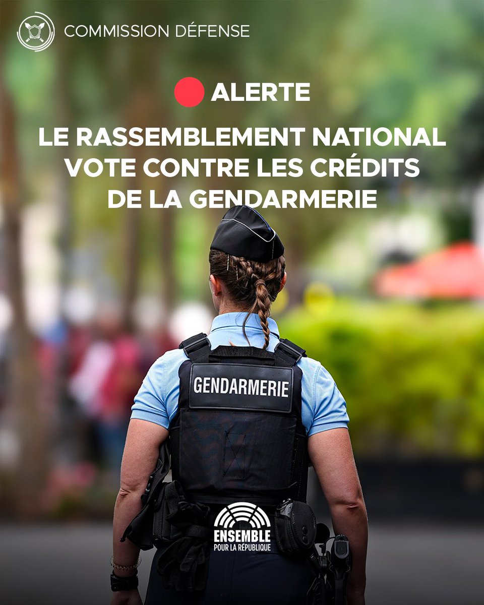 FCBDeputeduCher's tweet photo. #DirectAN 
Par leur vote en @AN_Defense de l’@AssembleeNat, les députés du RN ont fait rejeter les crédits de la Mission « Sécurités » qui financent la 
@Gendarmerie. C’est un véritable scandale ! Nous adressons pour notre part notre plein soutien à tous les Gendarmes de France. https://t.co/YZmgZA255f
