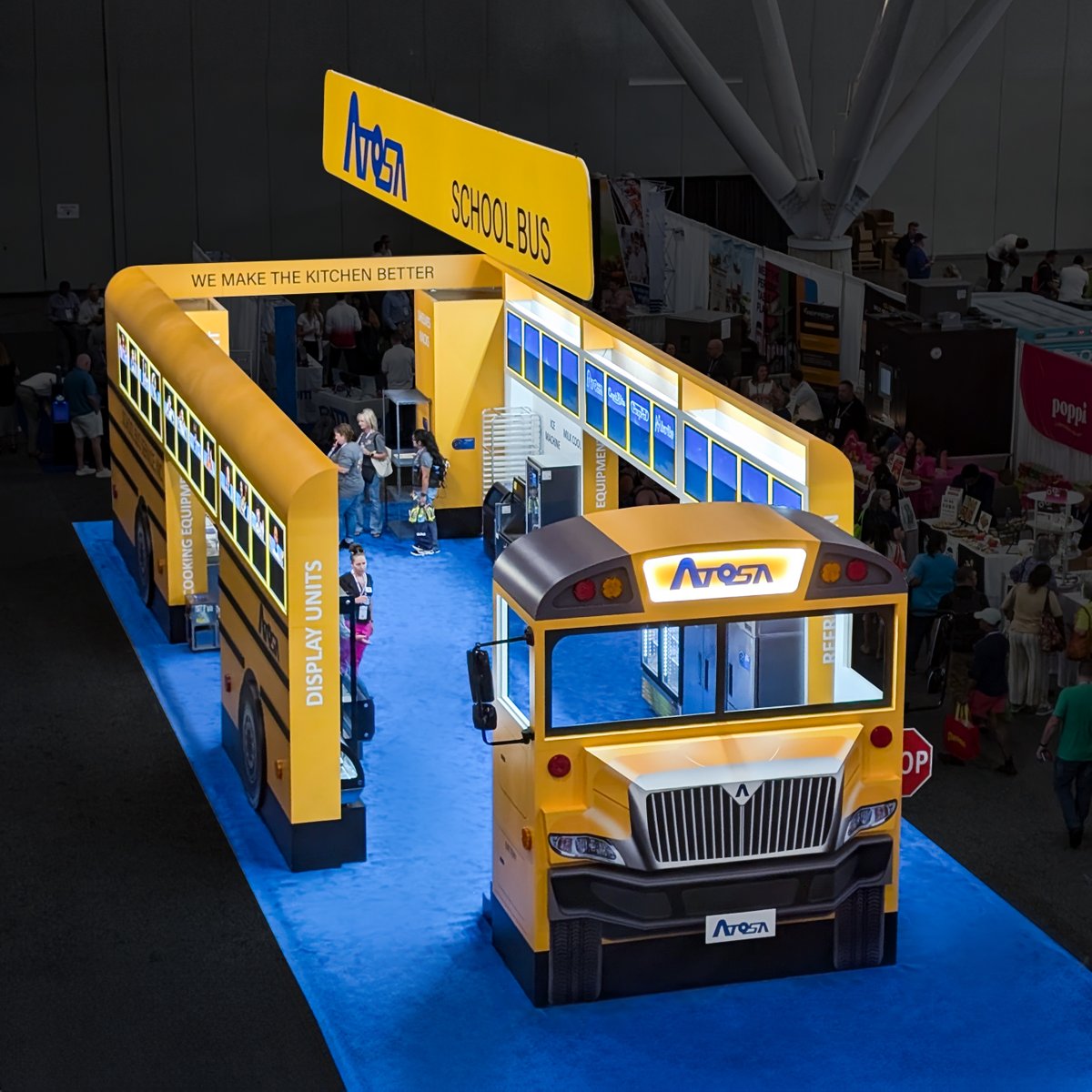 IMIExhibits's tweet photo. 😃Thank you to everyone who visited our 20'x60' trade show booth and took a bus ride with us. We loved the energy and look forward to seeing you at the next one!

#schoolnutritionassociation #tradeshow #booth #boston #massachusetts #atosa #imiexhibits #bus #boothdesign https://t.co/4k1hYK0kly