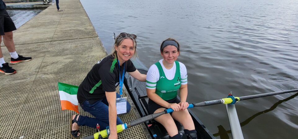 RowingIreland's tweet photo. Exciting day at Rowing Ireland! We presented Sadhbh Ní Laoghaire from Bantry Rowing Club with new adaptive oars & a seat, funded by Sport Ireland & Dormant Account Diversity & Inclusion #wearerowingireland #ParaRowing #AdaptiveRowing #greenblades https://t.co/BfQ8n17u82