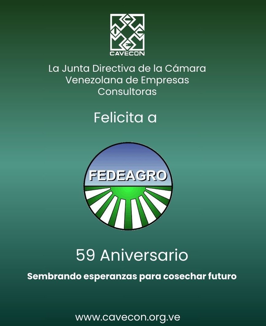 cavecon1's tweet photo. Nos complace felicitar a  @FEDEAGRODIGITAL por sus 59 años de gestión, promoviendo el desarrollo agroalimentario en Venezuela y contribuyendo al fortalecimiento y consolidación de los gremios afines en el país. https://t.co/g41AOLaqtH
